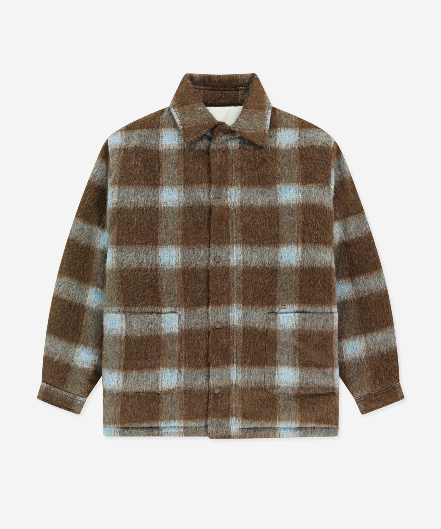 FUNFLEX 모헤어 패디드 점퍼 (Reversible Oversized Jumper) 착용과 실루엣을 보여주는 제품 이미지